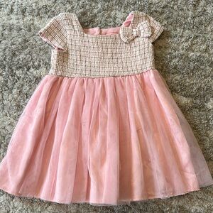 Charming Pink Tweed Dress with Bow